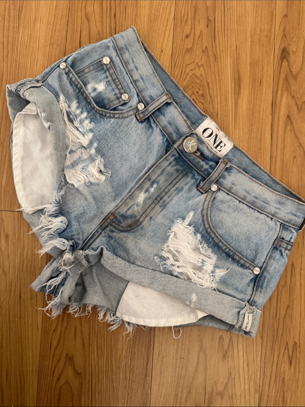 One Teaspoon Bandits - Light Blue Distressed Denim Shorts
